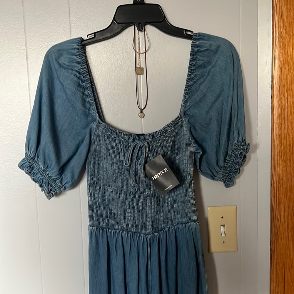 Forever 21 denim wide leg jumpsuit